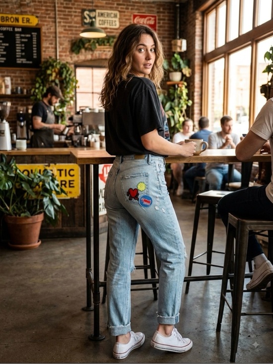 Denim - American Eagle Keith Haring Patched Mom Jeans Size 4